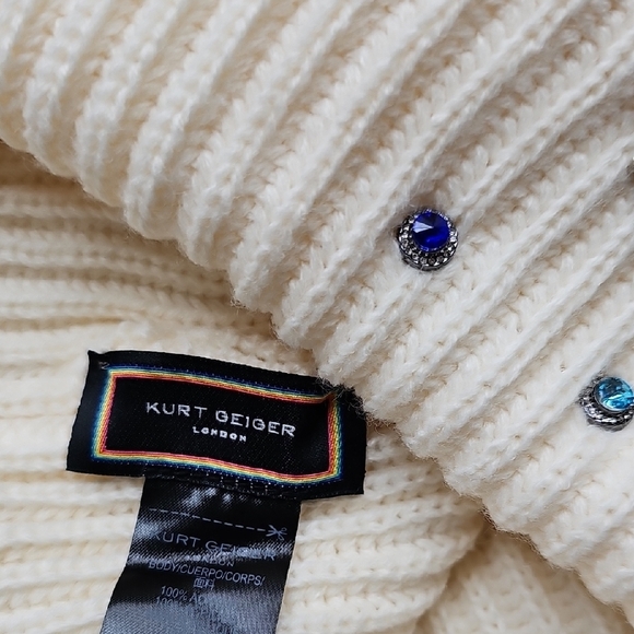 Kurt Geiger Cream Knit Beanie with Rhinestone Accents NWT - Picture 7 of 8